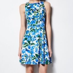 Milly Floral Blue Green White Fit and Flare Sleeveless Knee Length Dress Size 2